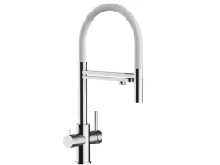 VIZIO 5 Wege Wasserhahn Küchenarmatur Edelstahl Massiv mit 360° Schwenkbarem Auslauf Abnehmbare 2 Strahl Handbrause Hochglanz   Weiß