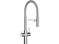 VIZIO 4 Wege Wasserhahn Küchenarmatur FC mit 360° Schwenkbarem Auslauf Abnehmbare 2 Strahl Handbrause Verchromt   Grau