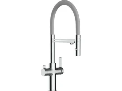 VIZIO 4 Wege Wasserhahn Küchenarmatur FC mit 360° Schwenkbarem Auslauf Abnehmbare 2 Strahl Handbrause Verchromt   Grau