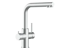 VIZIO Kurzversion   5 Wege Wasserhahn Küchenarmatur Edelstahl Massiv mit 360° Schwenkbarem L Auslauf  Gebürstet