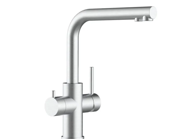 VIZIO Kurzversion 5 Wege Wasserhahn Küchenarmatur Edelstahl Massiv mit 360° Schwenkbarem L Auslauf Gebürstet