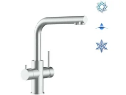 VIZIO Kurzversion 5 Wege Wasserhahn Küchenarmatur Edelstahl Massiv mit 360° Schwenkbarem L Auslauf Gebürstet