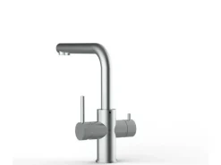 VIZIO Kurzversion 5 Wege Wasserhahn Küchenarmatur Edelstahl Massiv mit 360° Schwenkbarem L Auslauf Gebürstet