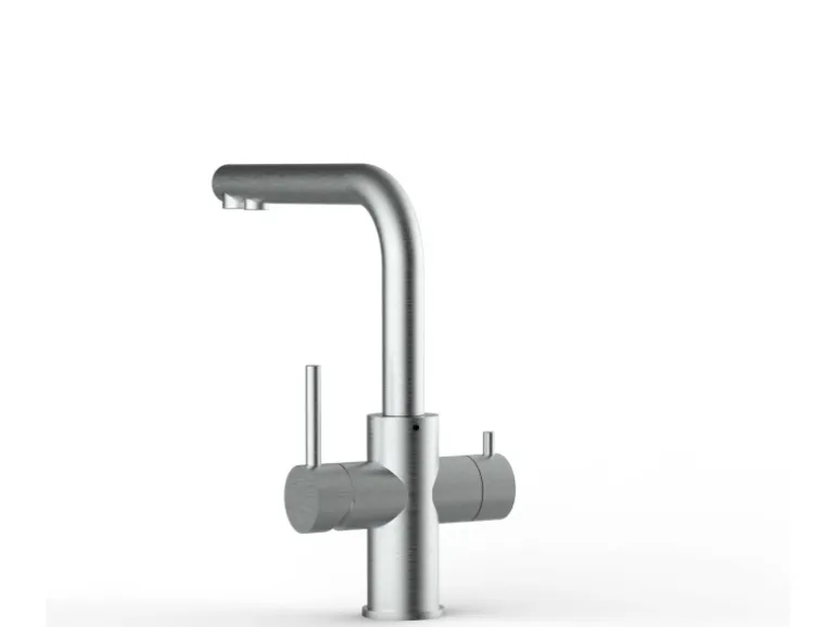 VIZIO Kurzversion 5 Wege Wasserhahn Küchenarmatur Edelstahl Massiv mit 360° Schwenkbarem L Auslauf Gebürstet