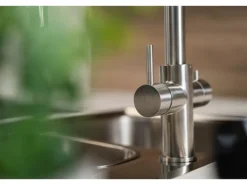 VIZIO Kurzversion 5 Wege Wasserhahn Küchenarmatur Edelstahl Massiv mit 360° Schwenkbarem L Auslauf Gebürstet