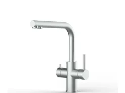 VIZIO Kurzversion 5 Wege Wasserhahn Küchenarmatur Edelstahl Massiv mit 360° Schwenkbarem L Auslauf Gebürstet