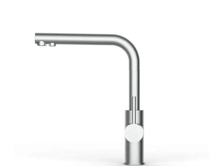 VIZIO Kurzversion 5 Wege Wasserhahn Küchenarmatur Edelstahl Massiv mit 360° Schwenkbarem L Auslauf Gebürstet