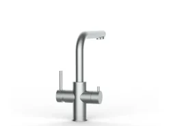 VIZIO Kurzversion 5 Wege Wasserhahn Küchenarmatur Edelstahl Massiv mit 360° Schwenkbarem L Auslauf Gebürstet