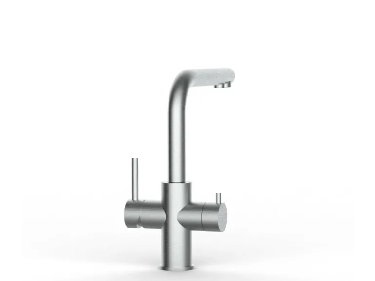 VIZIO Kurzversion 5 Wege Wasserhahn Küchenarmatur Edelstahl Massiv mit 360° Schwenkbarem L Auslauf Gebürstet