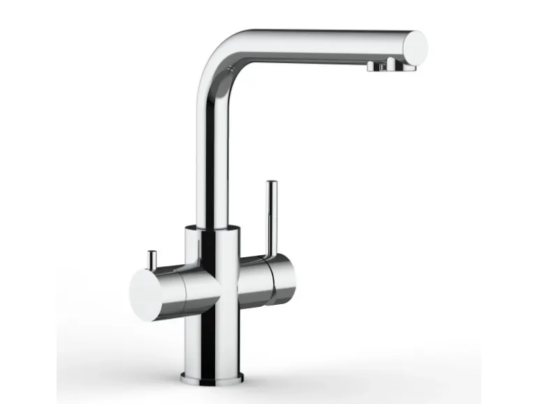 VIZIO Kurzversion 5 Wege Wasserhahn Küchenarmatur Edelstahl Massiv mit 360° Schwenkbarem L Auslauf Hochglanz Poliert