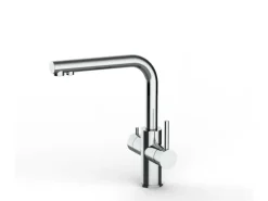 VIZIO Kurzversion 5 Wege Wasserhahn Küchenarmatur Edelstahl Massiv mit 360° Schwenkbarem L Auslauf Hochglanz Poliert