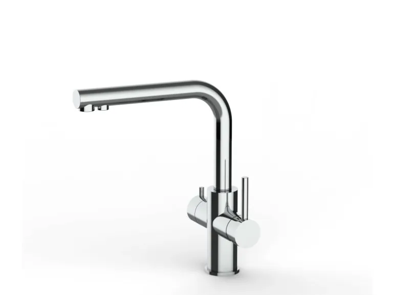 VIZIO Kurzversion 5 Wege Wasserhahn Küchenarmatur Edelstahl Massiv mit 360° Schwenkbarem L Auslauf Hochglanz Poliert