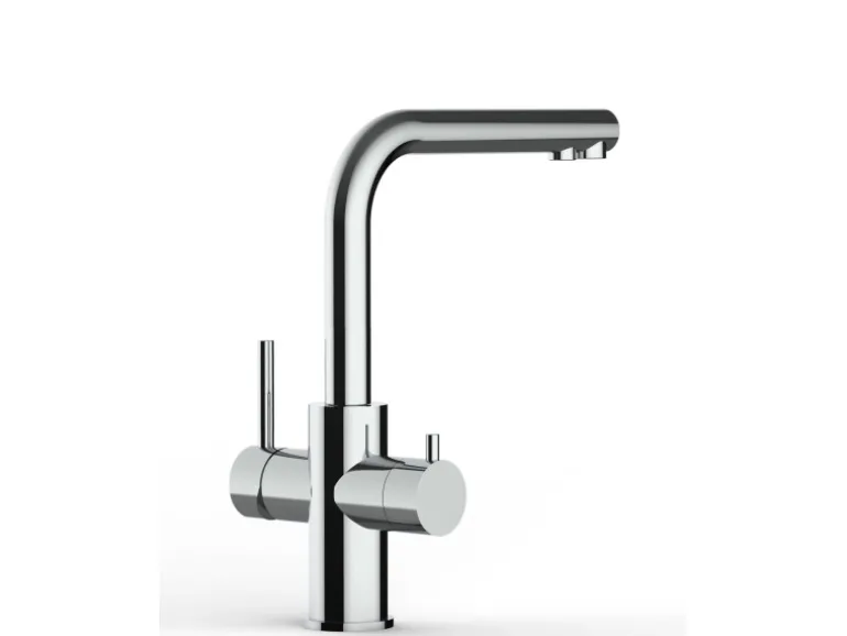 VIZIO Kurzversion 5 Wege Wasserhahn Küchenarmatur Edelstahl Massiv mit 360° Schwenkbarem L Auslauf Hochglanz Poliert