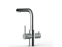 VIZIO Kurzversion 5 Wege Wasserhahn Küchenarmatur Edelstahl Massiv mit 360° Schwenkbarem L Auslauf Hochglanz Poliert