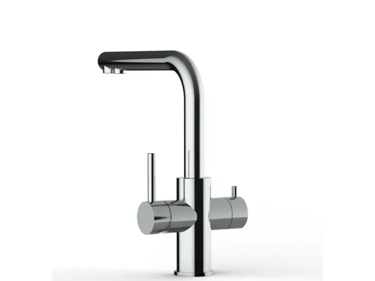 VIZIO Kurzversion 5 Wege Wasserhahn Küchenarmatur Edelstahl Massiv mit 360° Schwenkbarem L Auslauf Hochglanz Poliert