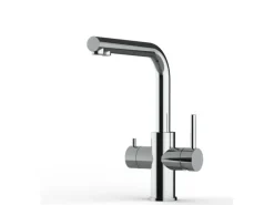 VIZIO Kurzversion 5 Wege Wasserhahn Küchenarmatur Edelstahl Massiv mit 360° Schwenkbarem L Auslauf Hochglanz Poliert