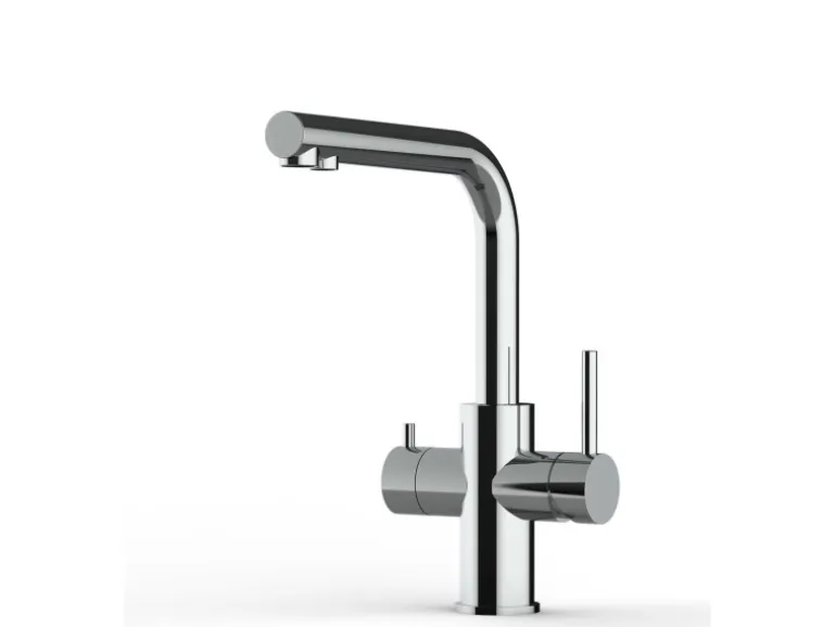 VIZIO Kurzversion 5 Wege Wasserhahn Küchenarmatur Edelstahl Massiv mit 360° Schwenkbarem L Auslauf Hochglanz Poliert