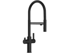 VIZIO NIEDERDRUCK 3 Wege Wasserhahn Küchenarmatur FC mit 360° Schwenkbarem Auslauf Abnehmbare 2 Strahl Handbrause Schwarz Matt   Schwarz