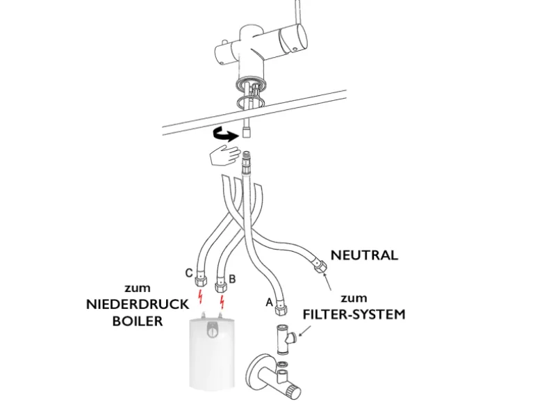 VIZIO NIEDERDRUCK 3 Wege Wasserhahn Küchenarmatur Edelstahl Massiv 360° Schwenkbarem L Auslauf Edelstahl Gebürstet