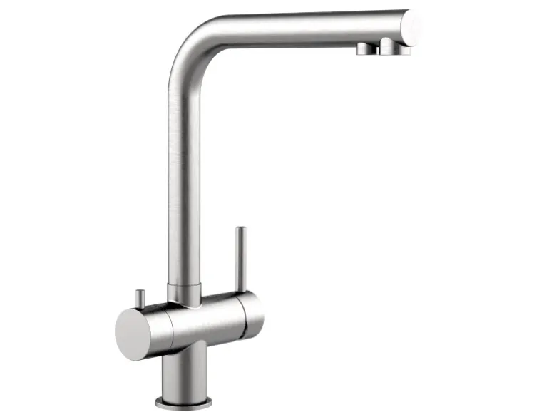 VIZIO NIEDERDRUCK 3 Wege Wasserhahn Küchenarmatur Edelstahl Massiv 360° Schwenkbarem L Auslauf Edelstahl Gebürstet