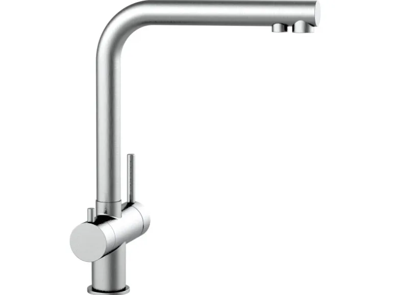 VIZIO NIEDERDRUCK 3 Wege Wasserhahn Küchenarmatur Edelstahl Massiv 360° Schwenkbarem L Auslauf Edelstahl Gebürstet