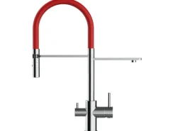 VIZIO NIEDERDRUCK 3 Wege Wasserhahn Küchenarmatur FL mit 360° Schwenkbarem Auslauf Abnehmbare 2 Strahl Handbrause Verchromt   Rot