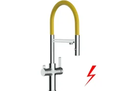 VIZIO NIEDERDRUCK 3 Wege Wasserhahn Küchenarmatur FC mit 360° Schwenkbarem Auslauf Abnehmbare 2 Strahl Handbrause Verchromt   Gelb