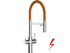 VIZIO NIEDERDRUCK 3 Wege Wasserhahn Küchenarmatur FC mit 360° Schwenkbarem Auslauf Abnehmbare 2 Strahl Handbrause Verchromt   Orange