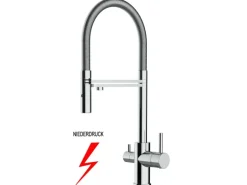 VIZIO NIEDERDRUCK 3 Wege Wasserhahn Küchenarmatur FL mit 360° Schwenkbarem Auslauf Abnehmbare 2 Strahl Handbrause Verchromt