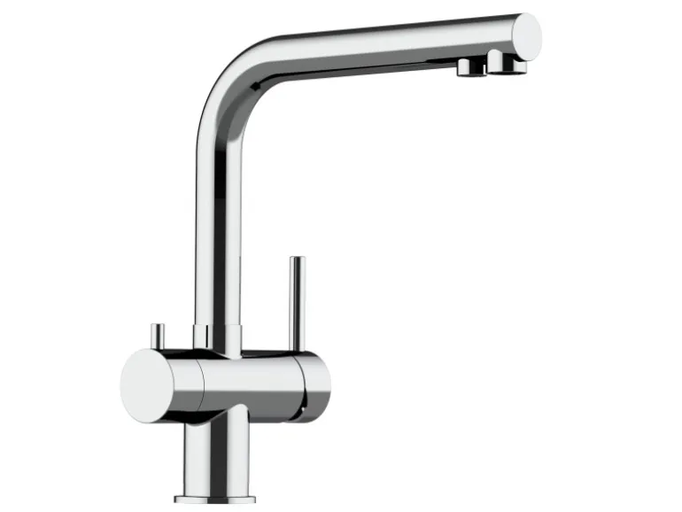 VIZIO NIEDERDRUCK 3 Wege Wasserhahn Küchenarmatur Edelstahl Massiv 360° Schwenkbarem L Auslauf Hochglanz Poliert