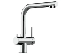 VIZIO NIEDERDRUCK 3 Wege Wasserhahn Küchenarmatur Edelstahl Massiv 360° Schwenkbarem L Auslauf Hochglanz Poliert