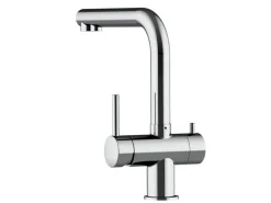 VIZIO NIEDERDRUCK 3 Wege Wasserhahn Küchenarmatur Edelstahl Massiv 360° Schwenkbarem L Auslauf Hochglanz Poliert