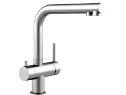 VIZIO NIEDERDRUCK 3 Wege Wasserhahn Küchenarmatur Edelstahl Massiv 360° Schwenkbarem L Auslauf Hochglanz Poliert