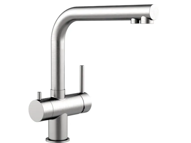 VIZIO NIEDERDRUCK 3 Wege Wasserhahn Küchenarmatur Edelstahl Massiv 360° Schwenkbarem L Auslauf Hochglanz Poliert