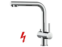 VIZIO NIEDERDRUCK 3 Wege Wasserhahn Küchenarmatur Edelstahl Massiv 360° Schwenkbarem L Auslauf Hochglanz Poliert