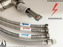 VIZIO NIEDERDRUCK 3 Wege Wasserhahn Küchenarmatur Edelstahl Massiv mit 360° Schwenkbarem Auslauf Abnehmbare 2 Strahl Handbrause Gebürstet   Weiß