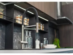 VIZIO NIEDERDRUCK 3 Wege Wasserhahn Küchenarmatur Edelstahl Massiv mit 360° Schwenkbarem Auslauf Abnehmbare 2 Strahl Handbrause Gebürstet   Weiß