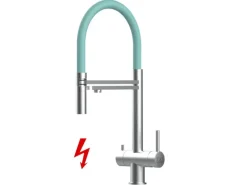 VIZIO Niederdruck 3 Wege Wasserhahn Küchenarmatur Edelstahl Massiv mit 360° Schwenkbarem Auslauf Abnehmbare 2 Strahl Handbrause Gebürstet   Türkis