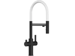 VIZIO NIEDERDRUCK 3 Wege Wasserhahn Küchenarmatur FC mit 360° Schwenkbarem Auslauf Abnehmbare 2 Strahl Handbrause Schwarz Matt   Weiß