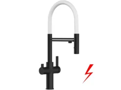 VIZIO NIEDERDRUCK 3 Wege Wasserhahn Küchenarmatur FC mit 360° Schwenkbarem Auslauf Abnehmbare 2 Strahl Handbrause Schwarz Matt   Weiß