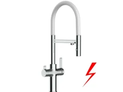 VIZIO NIEDERDRUCK 3 Wege Wasserhahn Küchenarmatur FC mit 360° Schwenkbarem Auslauf Abnehmbare 2 Strahl Handbrause Verchromt   Weiß