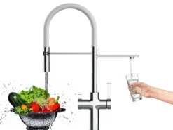 VIZIO NIEDERDRUCK 3 Wege Wasserhahn Küchenarmatur FC mit 360° Schwenkbarem Auslauf Abnehmbare 2 Strahl Handbrause Verchromt   Weiß