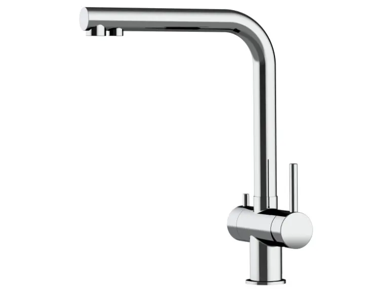 VIZIO NIEDERDRUCK 3 Wege Wasserhahn Küchenarmatur Edelstahl Massiv 360° Schwenkbarem L Auslauf Hochglanz Poliert