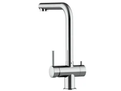 VIZIO NIEDERDRUCK 3 Wege Wasserhahn Küchenarmatur Edelstahl Massiv 360° Schwenkbarem L Auslauf Hochglanz Poliert