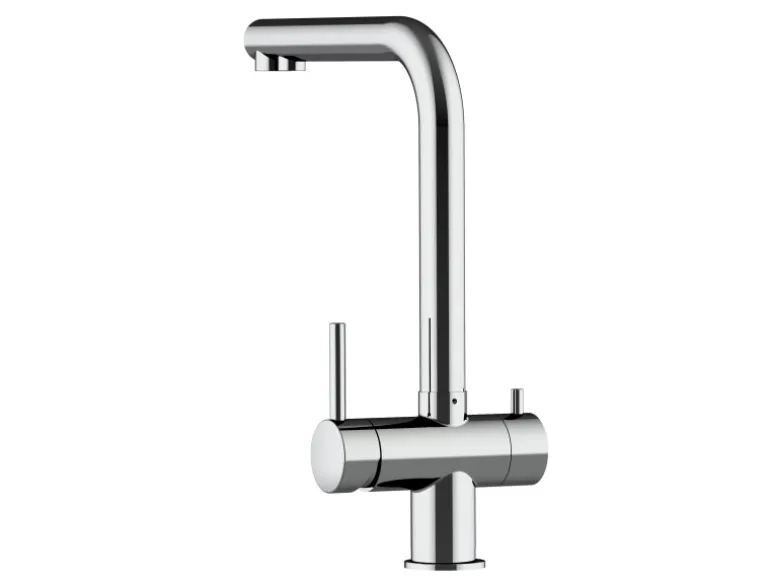 VIZIO NIEDERDRUCK 3 Wege Wasserhahn Küchenarmatur Edelstahl Massiv 360° Schwenkbarem L Auslauf Hochglanz Poliert