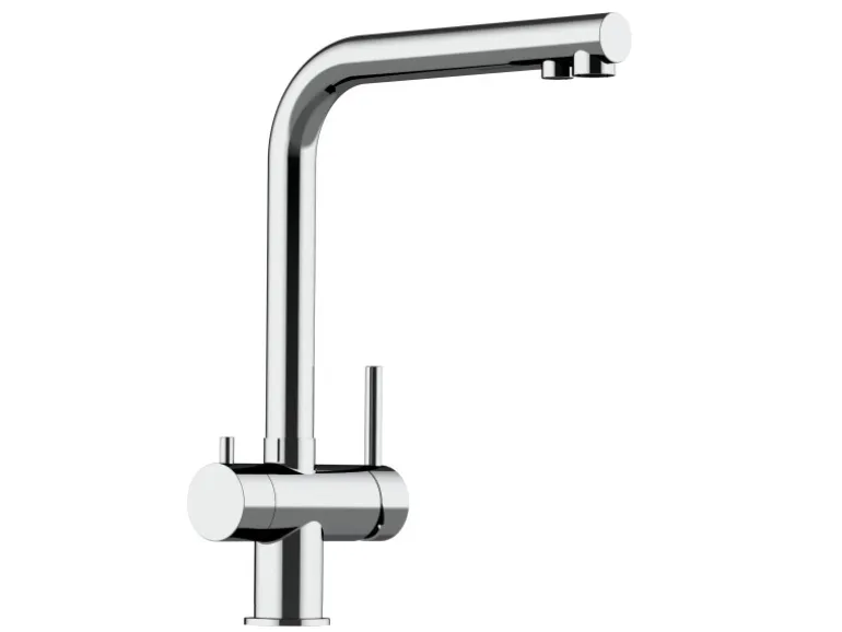 VIZIO NIEDERDRUCK 3 Wege Wasserhahn Küchenarmatur Edelstahl Massiv 360° Schwenkbarem L Auslauf Hochglanz Poliert