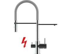 VIZIO NIEDERDRUCK 3 Wege Wasserhahn Küchenarmatur FL mit 360° Schwenkbarem Auslauf Abnehmbare 2 Strahl Handbrause Verchromt   Grau