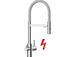 VIZIO NIEDERDRUCK 3 Wege Wasserhahn Küchenarmatur FL mit 360° Schwenkbarem Auslauf Abnehmbare 2 Strahl Handbrause Verchromt   Grau