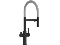 VIZIO NIEDERDRUCK 3 Wege Wasserhahn Küchenarmatur FC mit 360° Schwenkbarem Auslauf Abnehmbare 2 Strahl Handbrause Schwarz Matt   Grau