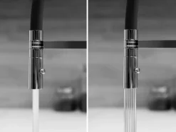 VIZIO NIEDERDRUCK 3 Wege Wasserhahn Küchenarmatur Edelstahl Massiv mit 360° Schwenkbarem Auslauf Abnehmbare 2 Strahl Handbrause Gebürstet   Blau